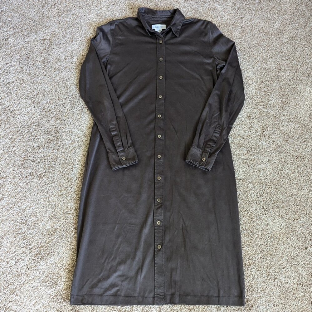 Calvin Klein Shirt Dress Womens Sz 4 Brown Button Down  Cotton Casual Preppy